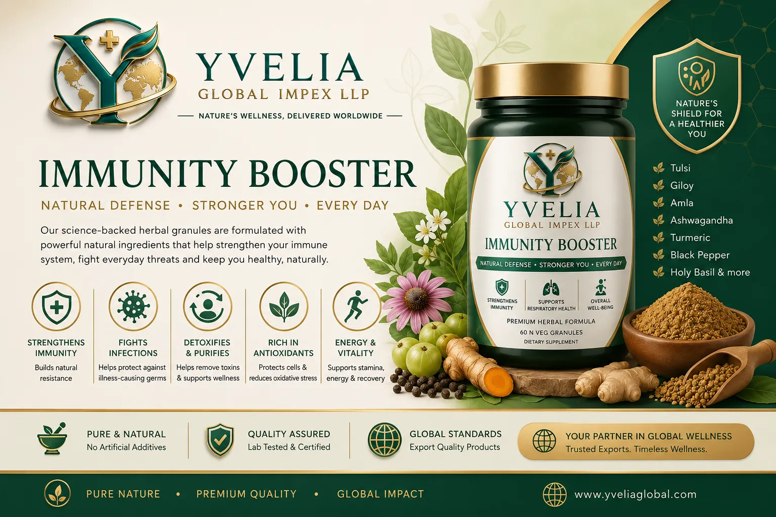 YVELIA Immunity herbal granules jar with tulsi, giloy, amla and turmeric