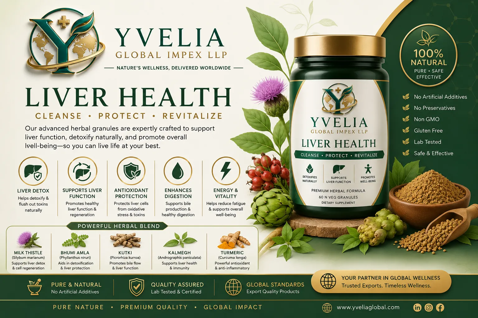 YVELIA Liver Health herbal granules jar with milk thistle and botanicals